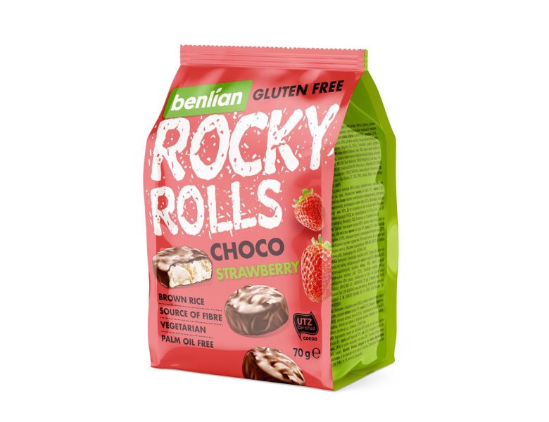 ROCKY ROLLS čokoláda a jahoda - Ryžové mini chlebíky sladké