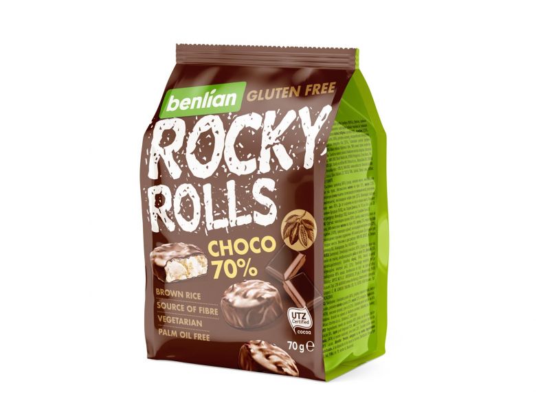 ROCKY ROLLS horká čokoláda 70% - Ryžové mini chlebíky sladké